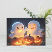 Cute Spooky Halloween Cartoon Ghosts Glowing Pumpk シーズンカード (スタンド正面)