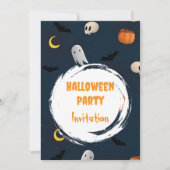 Cute Spooky Halloween Party Invitation Dark Blue (正面)