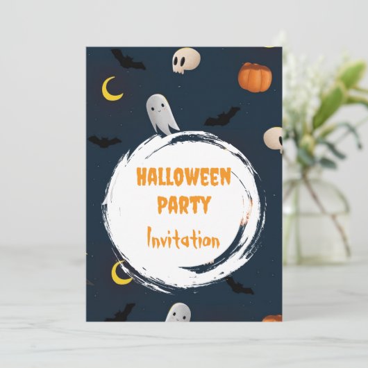 Cute Spooky Halloween Party Invitation Dark Blue  (スタンド正面)