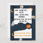 Cute Spooky Halloween Party Invitation Dark Blue  (裏面)