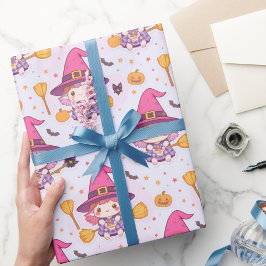 Cute Spooky Halloween Pattern with Witch Pumpkin  ラッピングペーパー