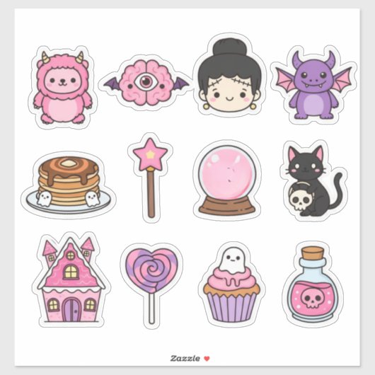 Cute Spooky Pink Characters And Candies Stickers シール (シート)