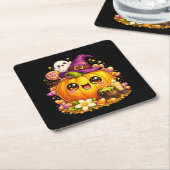 Cute Spooky Pumpkin Halloween Kawaii Coasters スクエアペーパーコースター (アングル)