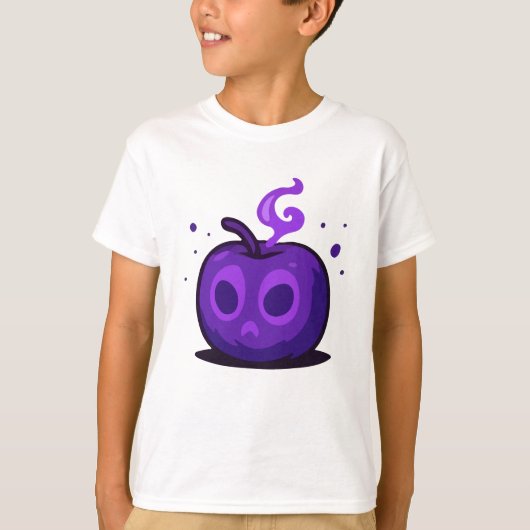 Cute Spooky Purple Apple Halloween Kids T-Shirt Tシャツ (正面)