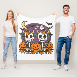 Cute Spooky Skeleton Cows Fleece Blanket フリースブランケット