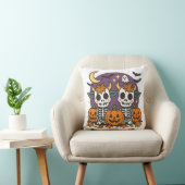 Cute Spooky Skeleton Cows Throw Pillow クッション (椅子)