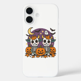 Cute Spooky Skeleton Cows with Pumpkins  iPhone 16ケース