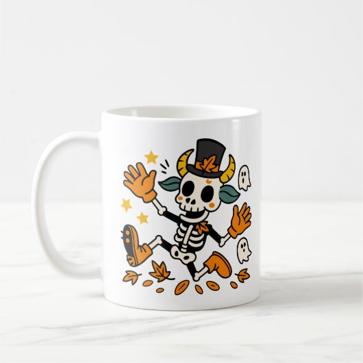 Cute Spooky Skeleton Goat Classic Mug, 11 oz コーヒーマグカップ (左)