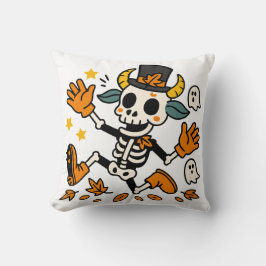 Cute Spooky Skeleton Goat Throw Pillow クッション