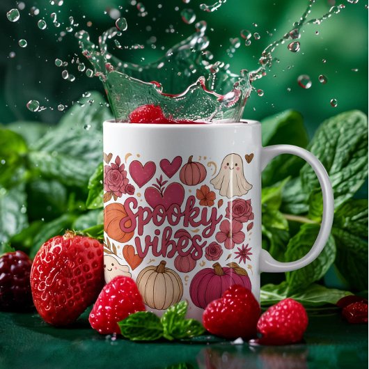 Cute Spooky Vibes Hearts Pumpkin Design コーヒーマグカップ