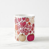Cute Spooky Vibes Hearts Pumpkin Design コーヒーマグカップ (中央)