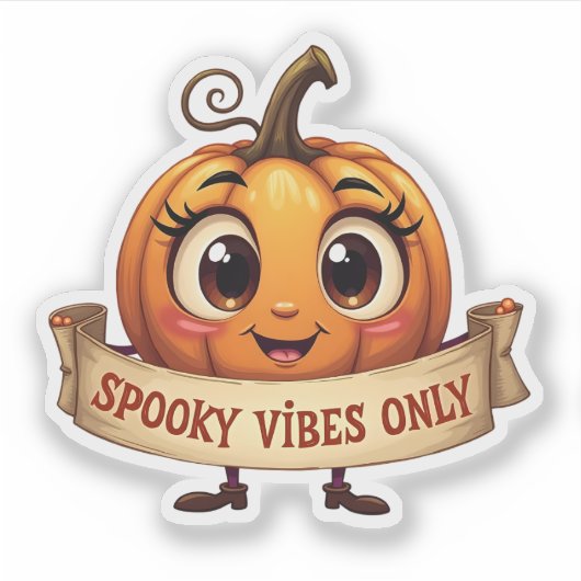 Cute "Spooky Vibes Only" Pumpkin Halloween Sticker シール (正面)