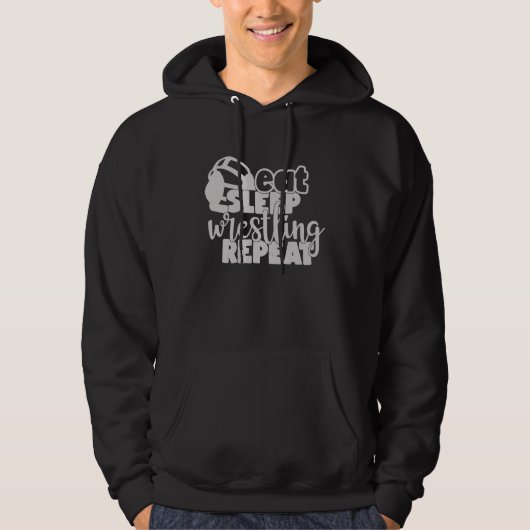 Cute Sport Saying Eat Sleep Wrestling Repeat Print パーカ (正面)
