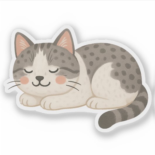 Cute Spotted Gray Tabby Cat Sleeping シール (正面)