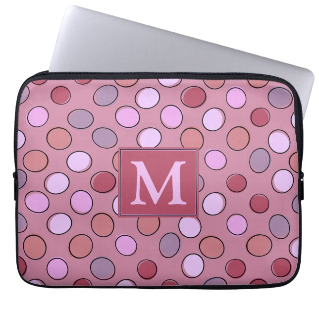 Cute Spotty Pattern Pink Monogram ラップトップスリーブ (正面)