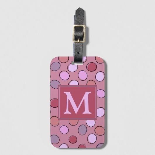 Cute Spotty Pattern Pink Purple Monogram ラゲッジタグ (正面縦)