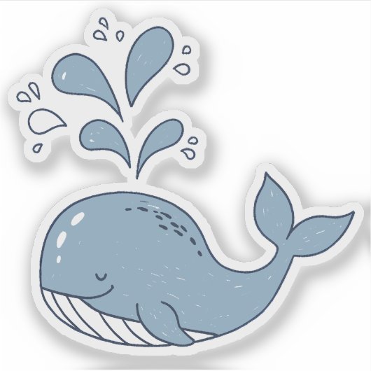Cute Spouting Whale Motif ID1251 シール (正面)
