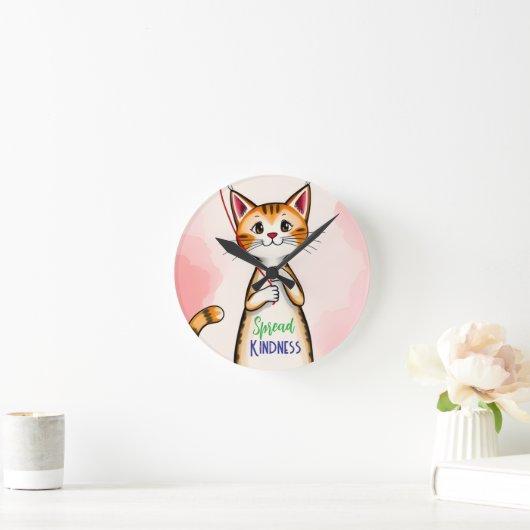 Cute Spread Kindness Cat Clock ラウンド壁時計 (ホーム)