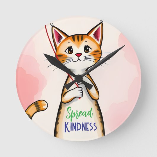 Cute Spread Kindness Cat Clock ラウンド壁時計 (正面)