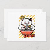 Cute Spread Love Lucky Cat from Japan Eating Ramen ポストカード (正面/裏面)