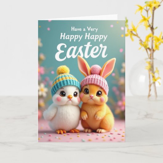 Cute Spring Animals Greeting Card カード (黄色い花)
