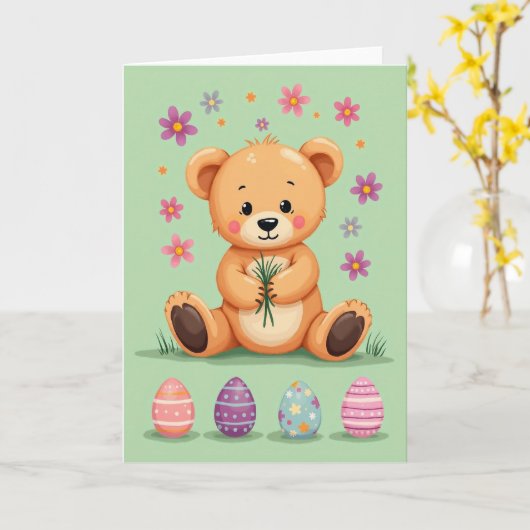 Cute Spring Bear Friend Card カード (黄色い花)