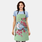 Cute Spring Bluebird & Cherry Blossom Watercolor A エプロン (着用した状態)