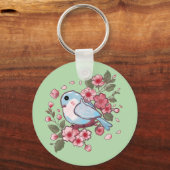 Cute Spring Bluebird & Cherry Blossom Watercolor A キーホルダー (正面)