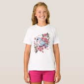 Cute Spring Bluebird & Cherry Blossom Watercolor A Tシャツ (正面フル)