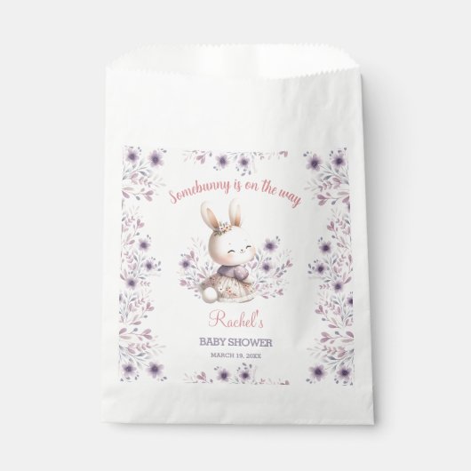 Cute Spring Bunny Purple Floral Girl Baby Shower フェイバーバッグ (正面)