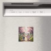 Cute Spring Cat Magnet | Tom & Luna Cherry Blossom マグネット (インサイチュ (食洗機))