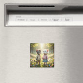 Cute Spring Cat Magnet | Tom & Luna Flower Meadow  マグネット (インサイチュ (食洗機))