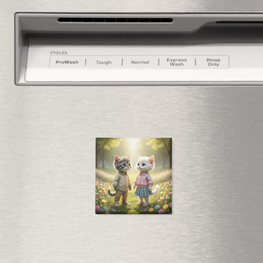 Cute Spring Cat Magnet | Tom & Luna Flower Meadow マグネット (インサイチュ (食洗機))