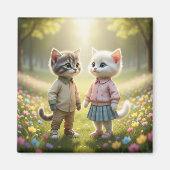 Cute Spring Cat Magnet | Tom & Luna Flower Meadow マグネット (正面)