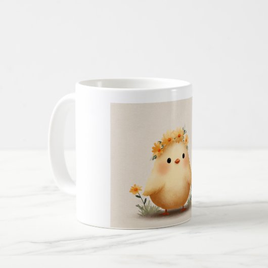 Cute Spring Chick Mug | Daisy Flower Bird コーヒーマグカップ (正面左)