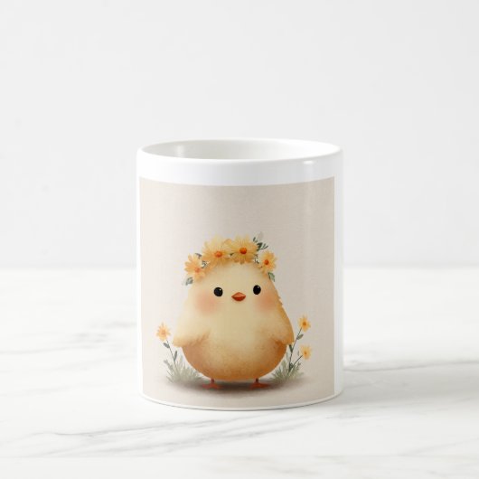 Cute Spring Chick Mug | Daisy Flower Bird コーヒーマグカップ (中央)