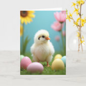 Cute Spring Chick Scene Card カード (黄色い花)