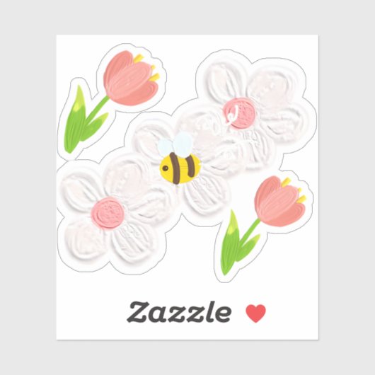 Cute Spring Floral Bee Sticker シール (シート)