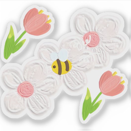 Cute Spring Floral Bee Sticker シール (正面)