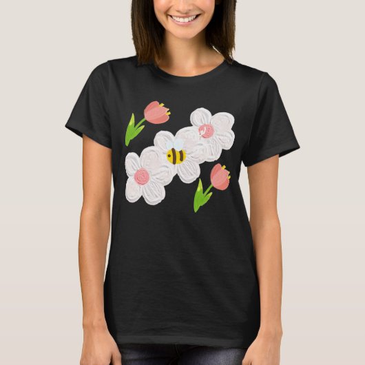 Cute Spring Floral Bee T-Shirt Tシャツ (正面)