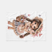 Cute Spring Girl with Bunny Blanket フリースブランケット (正面(横))