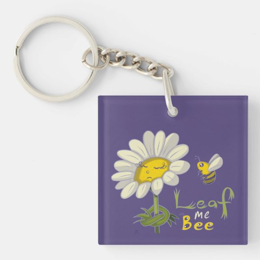 Cute Spring Scene with Daisy Flower and Bee キーホルダー (正面)