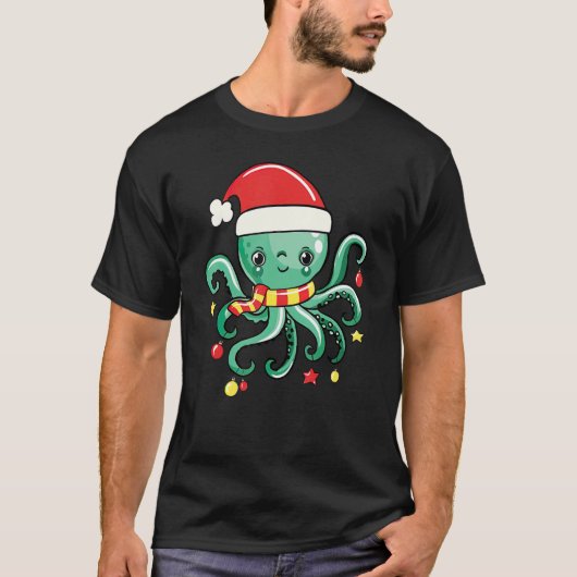 Cute Squid Santa Xmas Octopus Pajama Family  Chris Tシャツ (正面)