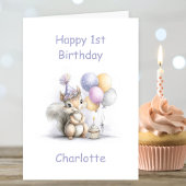 Cute Squirrel 1st Birthday カード