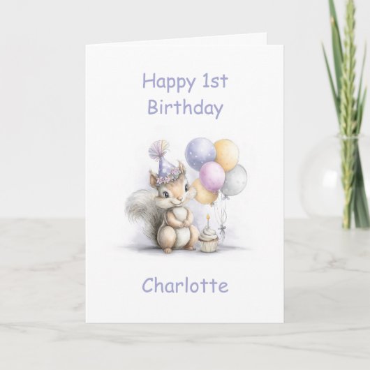 Cute Squirrel 1st Birthday カード (正面)