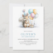 Cute Squirrel 1st Birthday Party Invitation 招待状 (正面)