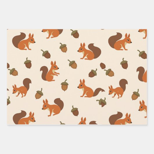 cute squirrel and acorn pattern Wrapping Paper ラッピングペーパーシート (正面)