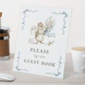 Cute Squirrel Baby Shower Guest Book Sign Blue 台座サイン (インサイチュ)