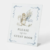 Cute Squirrel Baby Shower Guest Book Sign Blue 台座サイン (正面)