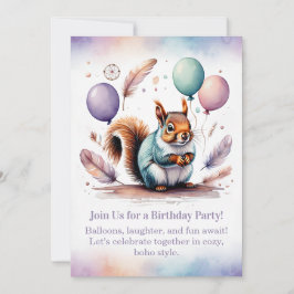 Cute Squirrel Birthday Invitation Woodland Boho  招待状
